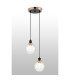 Placid 20cm 2 Light Pendant E14 15cm Round Crackled Glass Shades Brass Clear & Satin Black-3