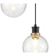 Placid 20cm 2 Light Pendant E14 15cm Round Crackled Glass Shades Brass Clear & Satin Black-6