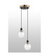 Placid 20cm 2 Light Pendant E14 15cm Round Crackled Glass Shades Brass Clear & Satin Black-7