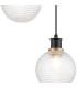 Placid 20cm 2 Light Pendant E14 15cm Round Textured Diamond Pattern Glass Shades Brass Clear & Satin Black-6
