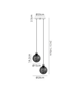 Placid 20cm 2 Light Pendant E14 15cm Round Dimpled Glass Shades Brass Clear & Satin Black-2