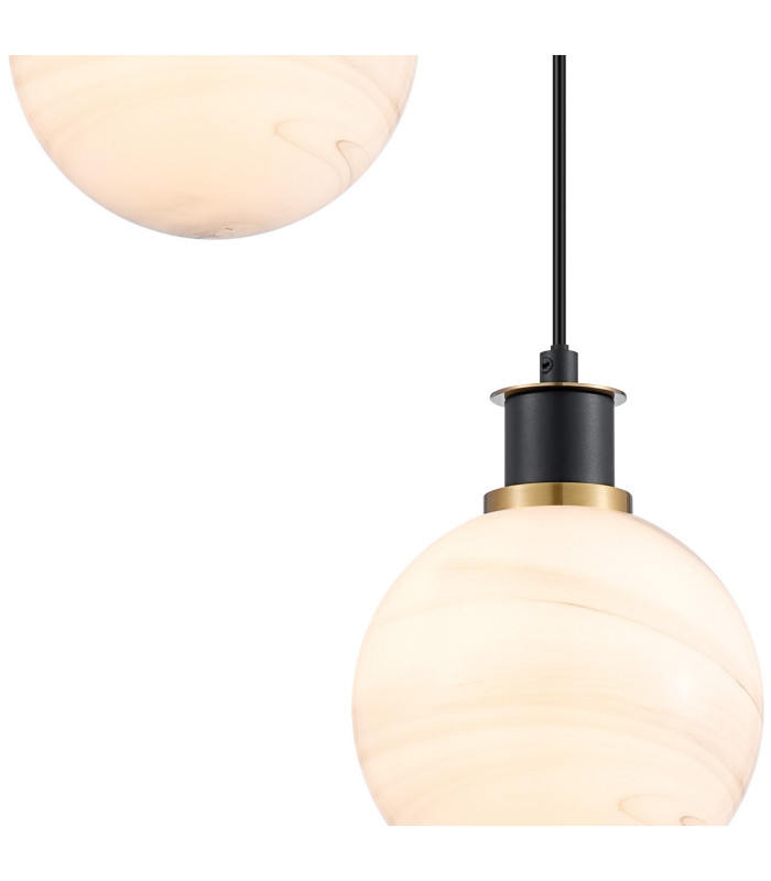 Placid 20cm 2 Light Pendant E14 15cm Round White & Grey Marble Effect Glass Shades Brass & Satin Black Framework-6