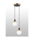 Placid 20cm 2 Light Pendant E14 15cm Round Textured Melting Glass Shades Brass Clear & Satin Black-3