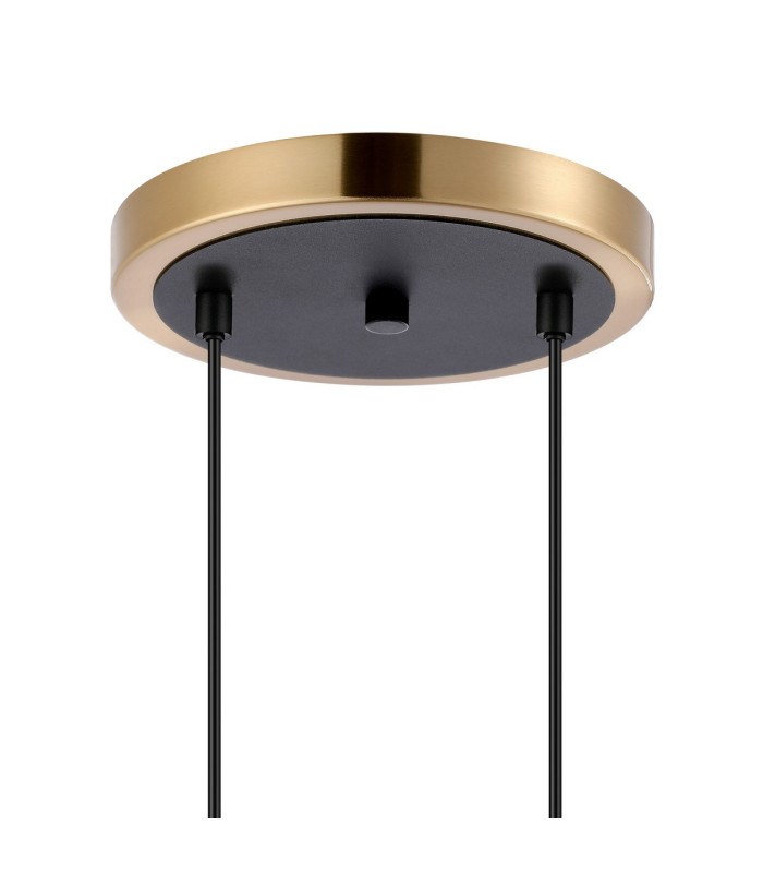 Placid 20cm 2 Light Pendant E14 15cm Round Textured Melting Glass Shades Brass Clear & Satin Black-5