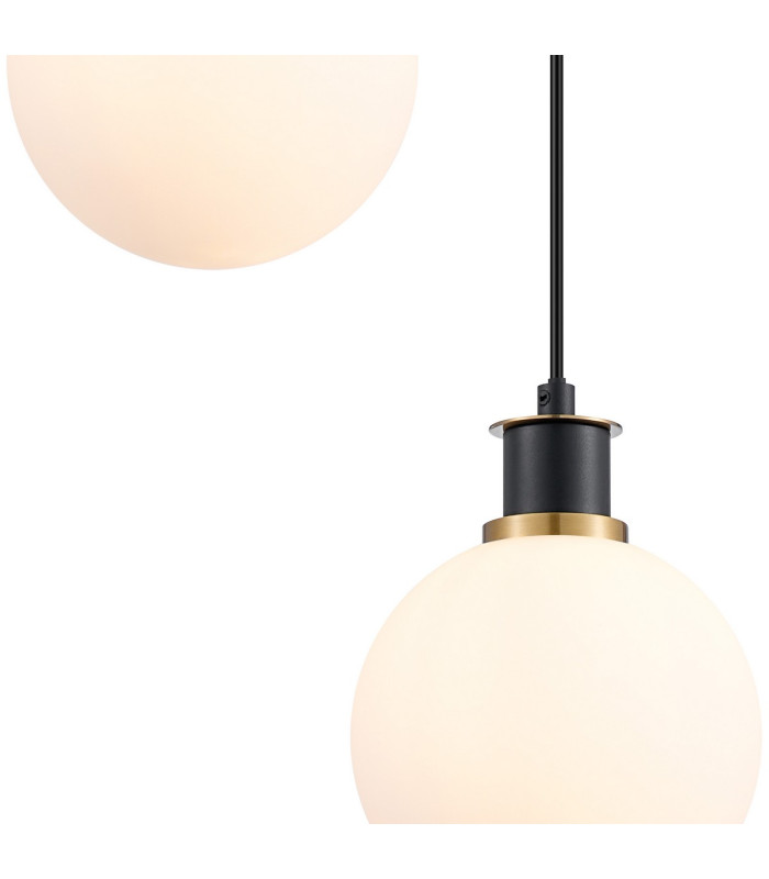 Placid 20cm 2 Light Pendant E14 15cm Round Glass Shades Brass Opal & Satin Black-6