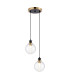 Placid 20cm 2 Light Pendant E14 15cm Round Ribbed Glass Shades Brass Clear & Satin Black-1
