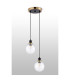Placid 20cm 2 Light Pendant E14 15cm Round Ribbed Glass Shades Brass Clear & Satin Black-7