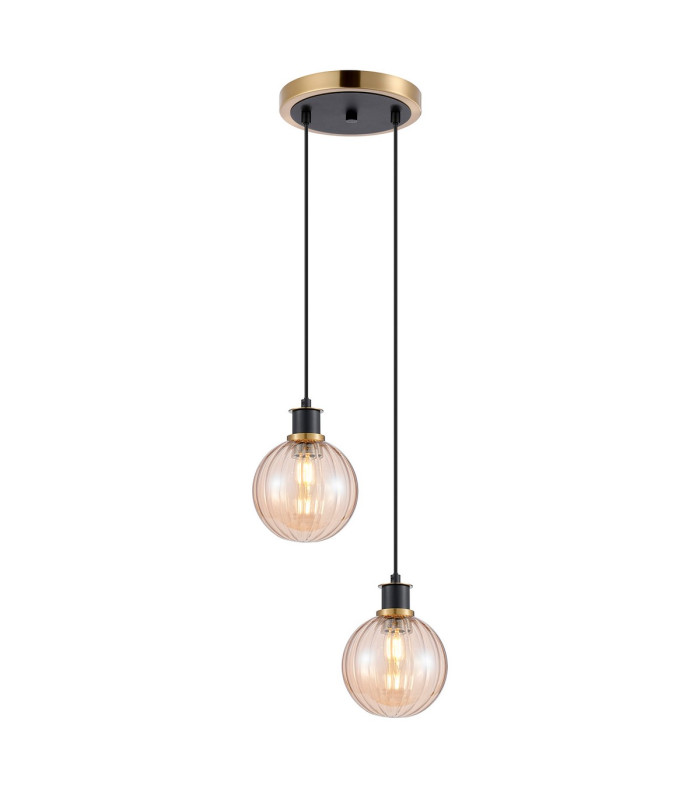 Placid 20cm 2 Light Pendant E14 15cm Round Segment Glass Shades Brass Amber Plated & Satin Black-1