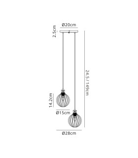 Placid 20cm 2 Light Pendant E14 15cm Round Segment Glass Shades Brass Amber Plated & Satin Black-2