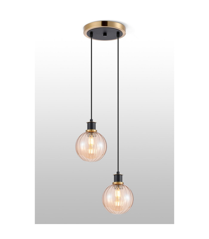 Placid 20cm 2 Light Pendant E14 15cm Round Segment Glass Shades Brass Amber Plated & Satin Black-3