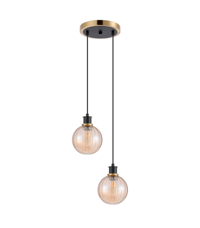 Placid 20cm 2 Light Pendant E14 15cm Round Segment Glass Shades Brass Amber Plated & Satin Black-4