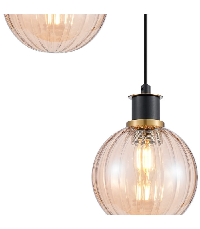 Placid 20cm 2 Light Pendant E14 15cm Round Segment Glass Shades Brass Amber Plated & Satin Black-6
