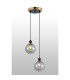 Placid 20cm 2 Light Pendant E14 15cm Round Segment Glass Shades Brass Smoke Plated & Satin Black-3