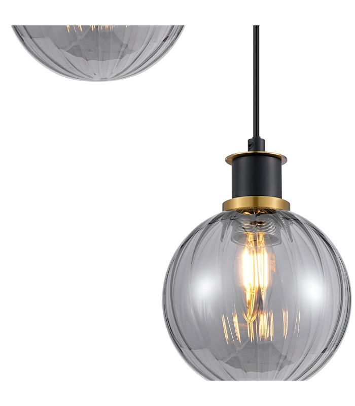 Placid 20cm 2 Light Pendant E14 15cm Round Segment Glass Shades Brass Smoke Plated & Satin Black-6