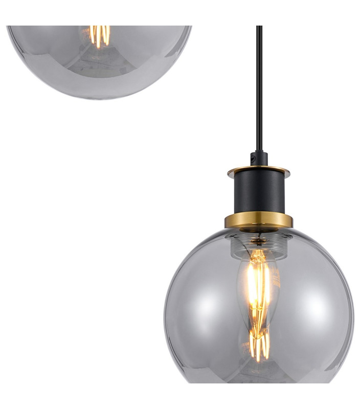 Placid 20cm 2 Light Pendant E14 15cm Round Glass Shades Brass Smoke Plated & Satin Black-6