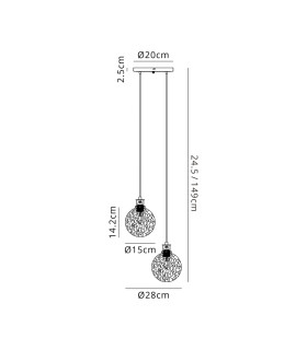 Placid 20cm 2 Light Pendant E14 15cm Round Speckled Glass Shades Brass White & Satin Black-2