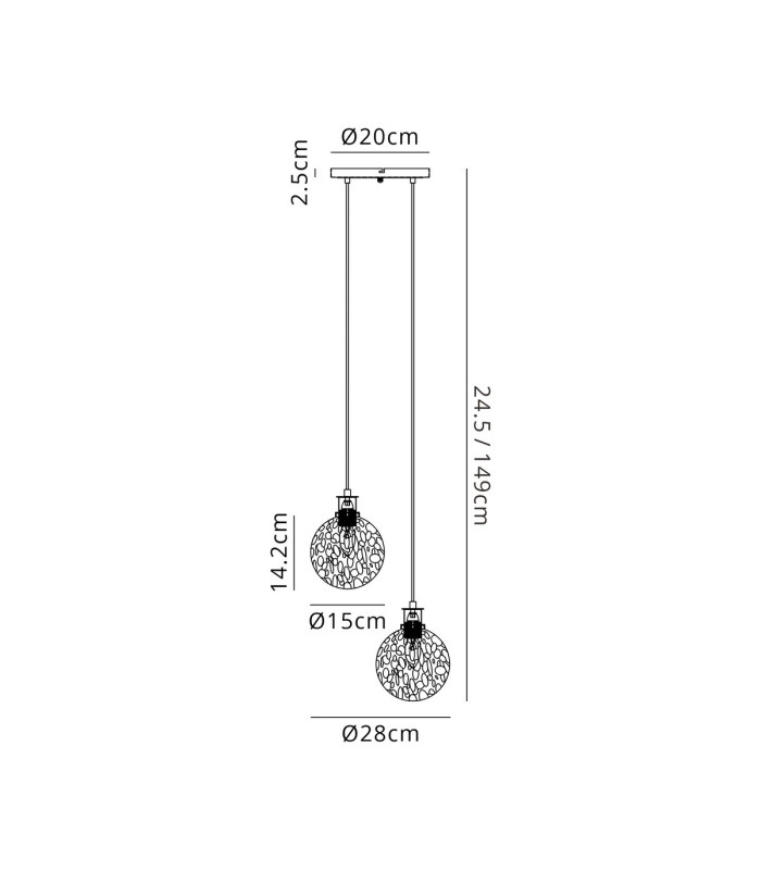 Placid 20cm 2 Light Pendant E14 15cm Round Speckled Glass Shades Brass White & Satin Black-2