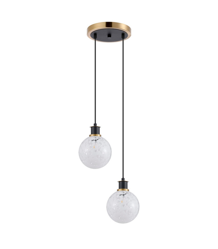 Placid 20cm 2 Light Pendant E14 15cm Round Speckled Glass Shades Brass White & Satin Black-4
