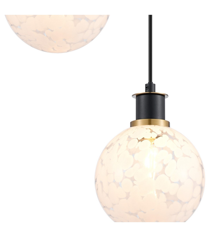 Placid 20cm 2 Light Pendant E14 15cm Round Speckled Glass Shades Brass White & Satin Black-6