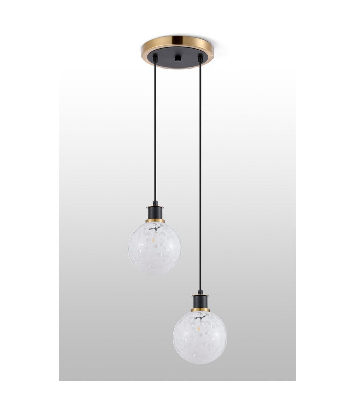 Placid 20cm 2 Light Pendant E14 15cm Round Speckled Glass Shades Brass White & Satin Black-7