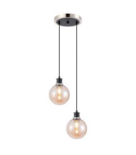 Placid 20cm 2 Light Pendant E14 15cm Round Glass Shades Satin Nickel Amber Plated & Satin Black-1