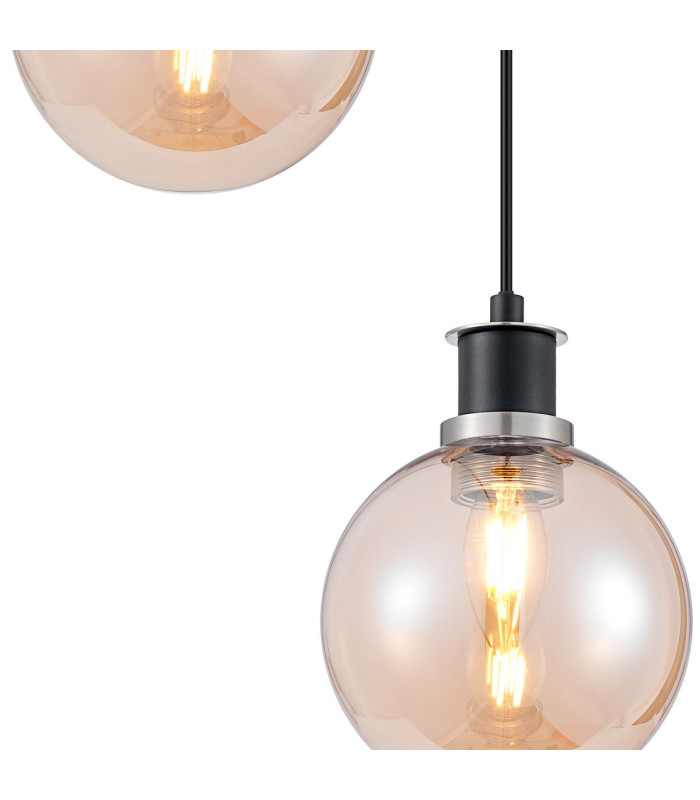 Placid 20cm 2 Light Pendant E14 15cm Round Glass Shades Satin Nickel Amber Plated & Satin Black-6