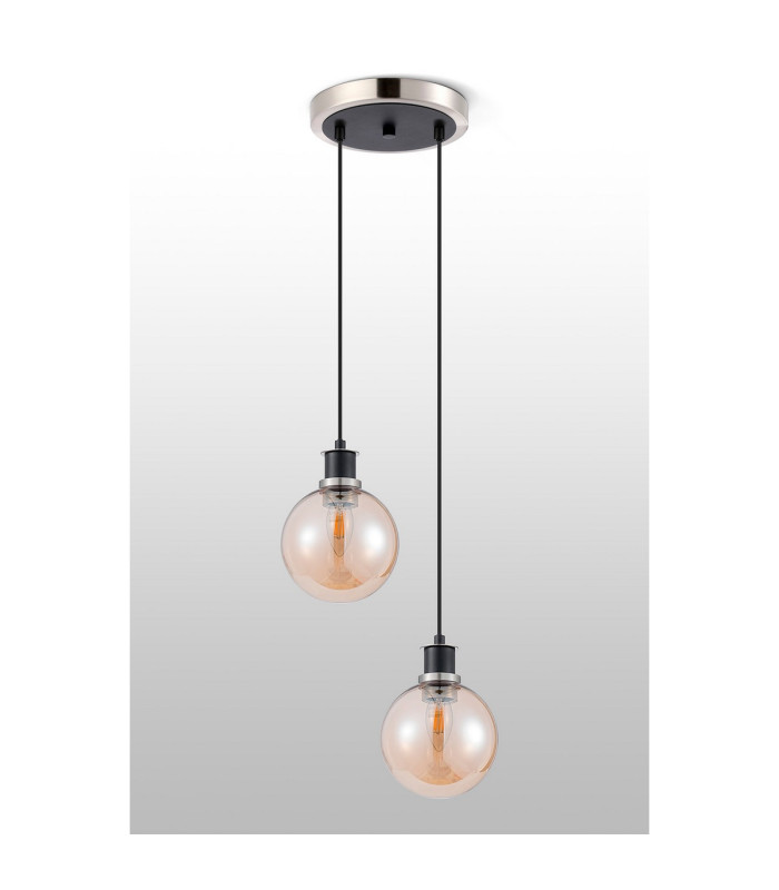 Placid 20cm 2 Light Pendant E14 15cm Round Glass Shades Satin Nickel Amber Plated & Satin Black-7