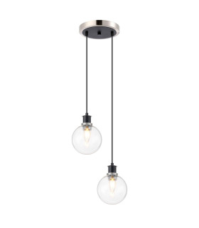 Placid 20cm 2 Light Pendant E14 15cm Round Glass Shades Satin Nickel Clear & Satin Black-1