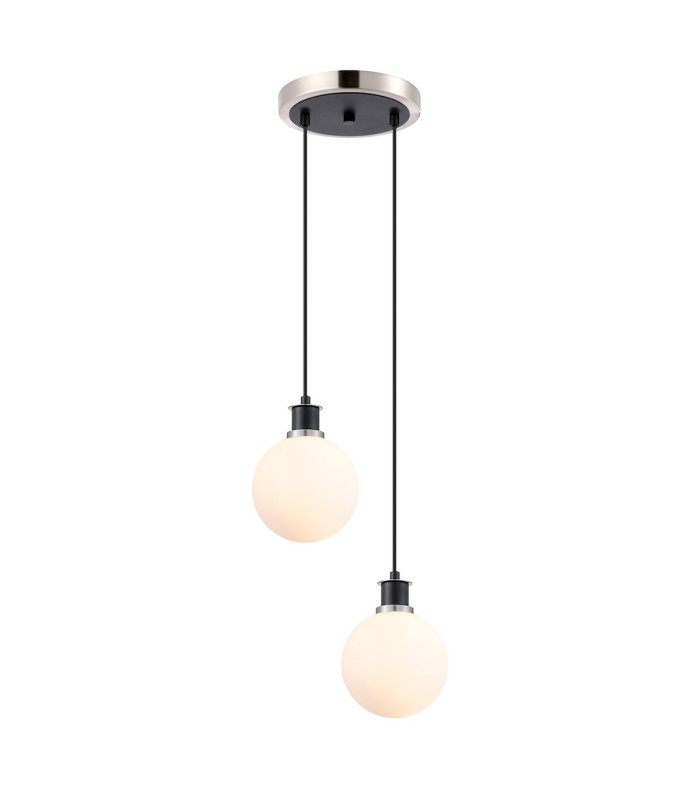 Placid 20cm 2 Light Pendant E14 15cm Round Glass Shades Satin Nickel Opal & Satin Black-1