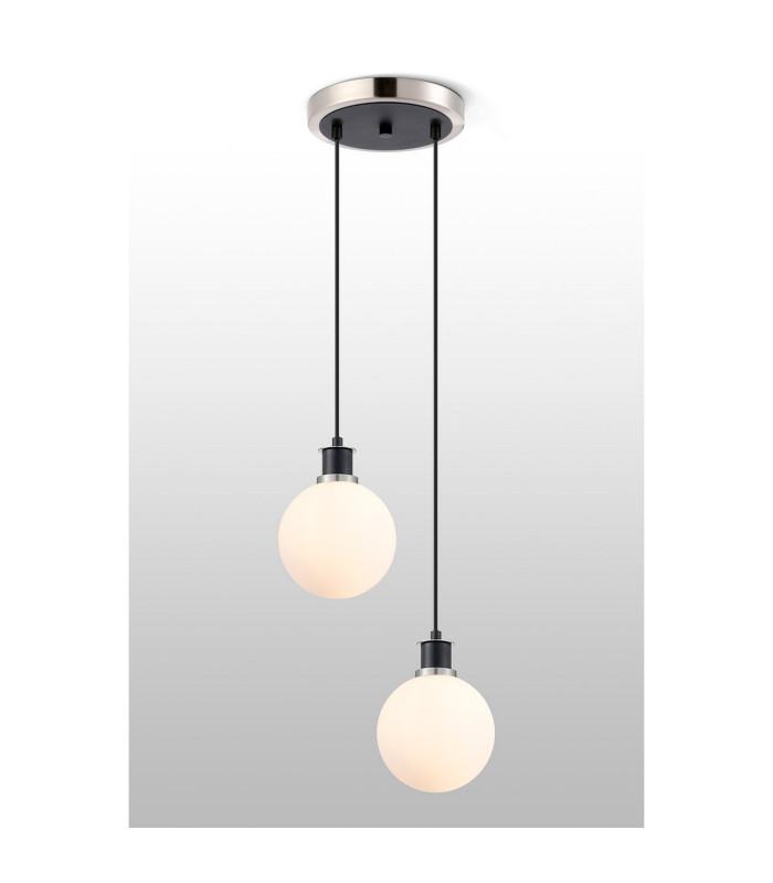 Placid 20cm 2 Light Pendant E14 15cm Round Glass Shades Satin Nickel Opal & Satin Black-3