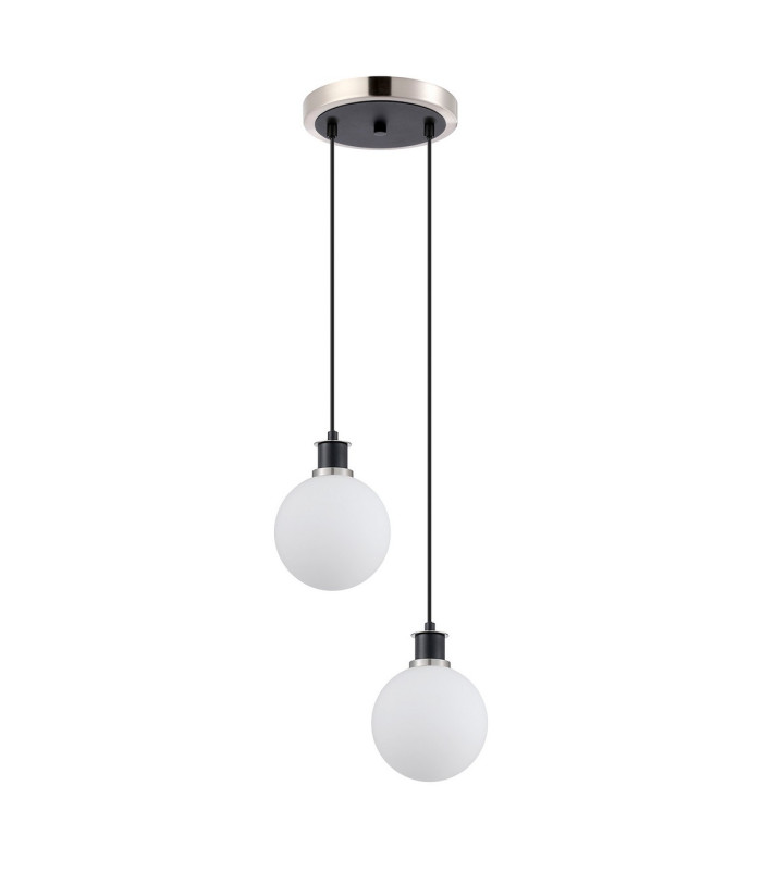 Placid 20cm 2 Light Pendant E14 15cm Round Glass Shades Satin Nickel Opal & Satin Black-4
