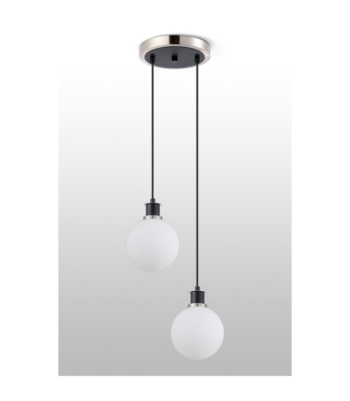 Placid 20cm 2 Light Pendant E14 15cm Round Glass Shades Satin Nickel Opal & Satin Black-7
