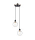Placid 20cm 2 Light Pendant E14 15cm Round Ribbed Glass Shades Satin Nickel Clear & Satin Black-1