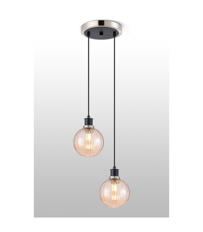 Placid 20cm 2 Light Pendant E14 15cm Round Segment Glass Shades Satin Nickel Amber Plated & Satin Black-3