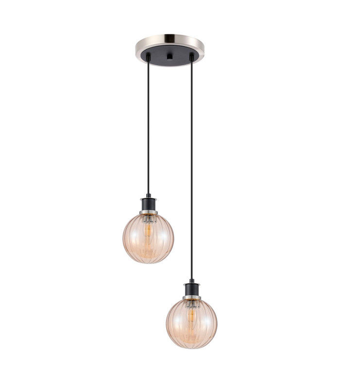 Placid 20cm 2 Light Pendant E14 15cm Round Segment Glass Shades Satin Nickel Amber Plated & Satin Black-4