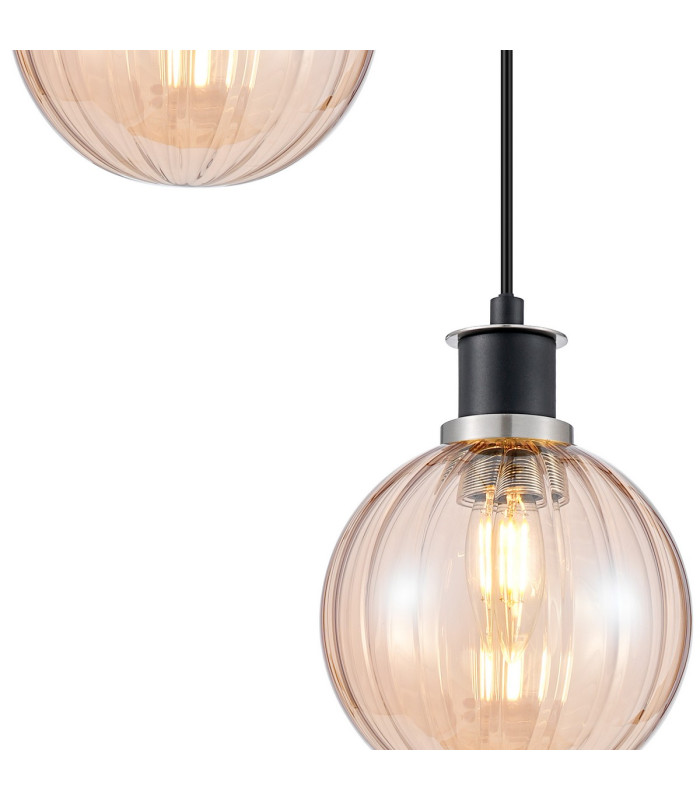 Placid 20cm 2 Light Pendant E14 15cm Round Segment Glass Shades Satin Nickel Amber Plated & Satin Black-6