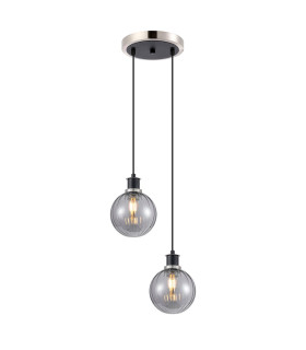Placid 20cm 2 Light Pendant E14 15cm Round Segment Glass Shades Satin Nickel Smoke Plated & Satin Black-1