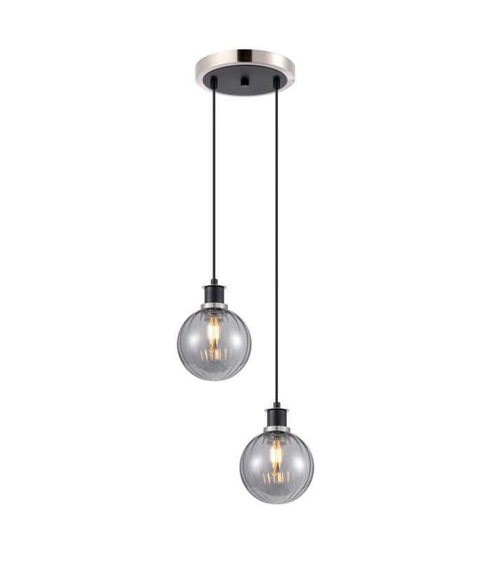Placid 20cm 2 Light Pendant E14 15cm Round Segment Glass Shades Satin Nickel Smoke Plated & Satin Black-1
