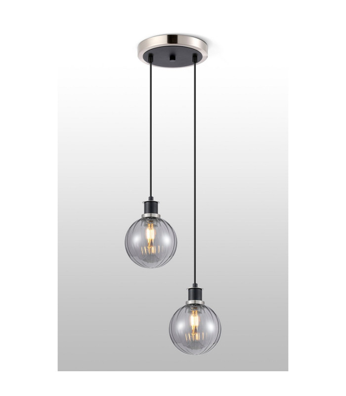 Placid 20cm 2 Light Pendant E14 15cm Round Segment Glass Shades Satin Nickel Smoke Plated & Satin Black-3