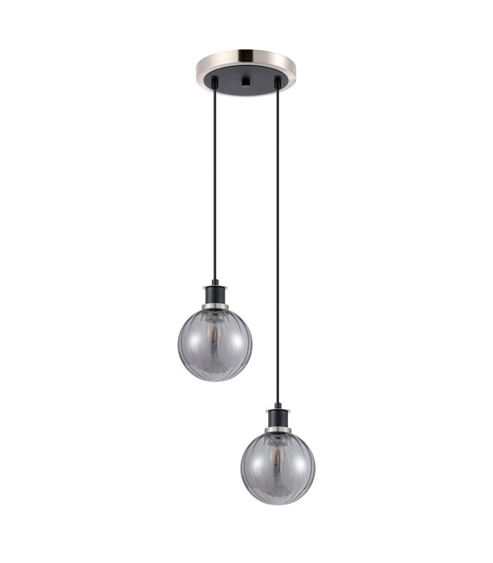 Placid 20cm 2 Light Pendant E14 15cm Round Segment Glass Shades Satin Nickel Smoke Plated & Satin Black-4