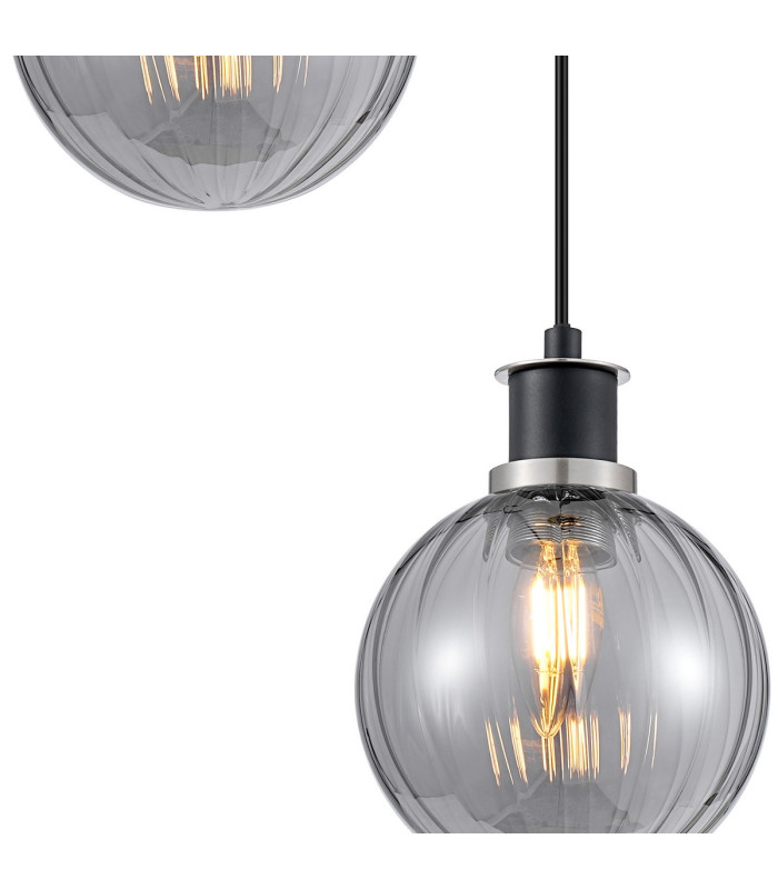 Placid 20cm 2 Light Pendant E14 15cm Round Segment Glass Shades Satin Nickel Smoke Plated & Satin Black-6