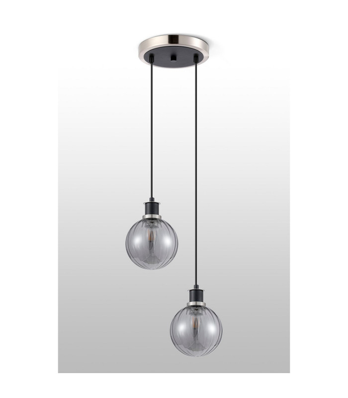 Placid 20cm 2 Light Pendant E14 15cm Round Segment Glass Shades Satin Nickel Smoke Plated & Satin Black-7