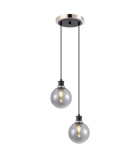 Placid 20cm 2 Light Pendant E14 15cm Round Glass Shades Satin Nickel Smoke Plated & Satin Black-1