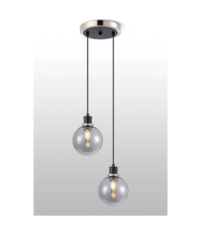 Placid 20cm 2 Light Pendant E14 15cm Round Glass Shades Satin Nickel Smoke Plated & Satin Black-3