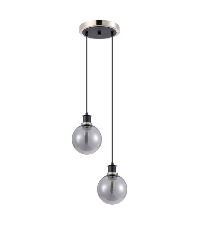 Placid 20cm 2 Light Pendant E14 15cm Round Glass Shades Satin Nickel Smoke Plated & Satin Black-4