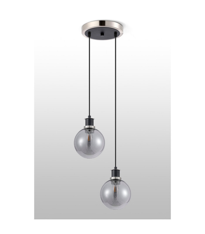 Placid 20cm 2 Light Pendant E14 15cm Round Glass Shades Satin Nickel Smoke Plated & Satin Black-7