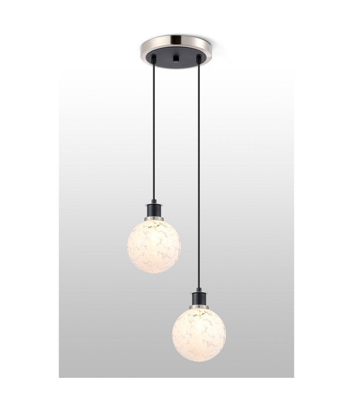 Placid 20cm 2 Light Pendant E14 15cm Round Speckled Glass Shades Satin Nickel White & Satin Black-3