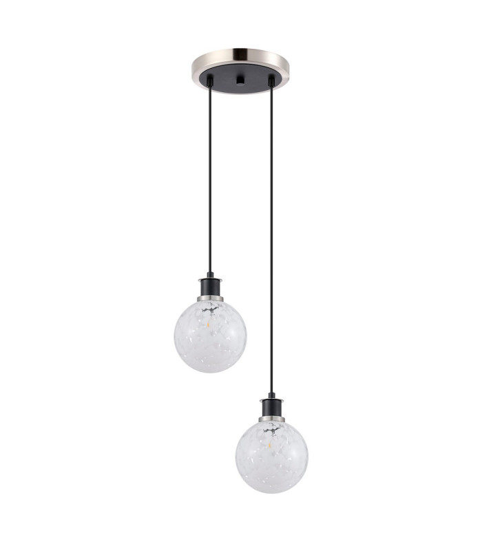 Placid 20cm 2 Light Pendant E14 15cm Round Speckled Glass Shades Satin Nickel White & Satin Black-4