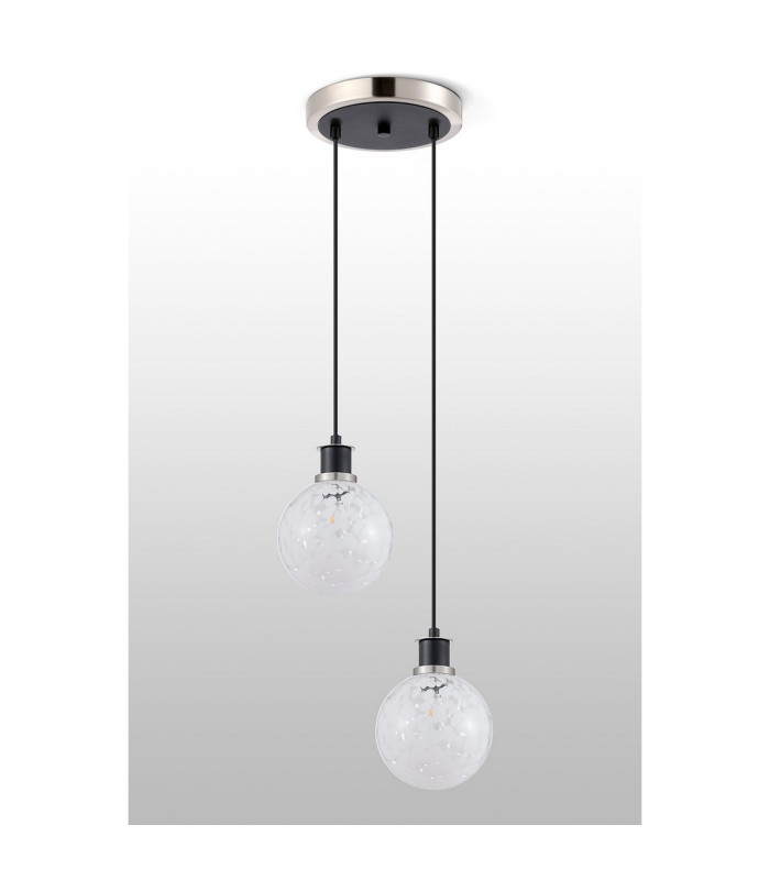 Placid 20cm 2 Light Pendant E14 15cm Round Speckled Glass Shades Satin Nickel White & Satin Black-7