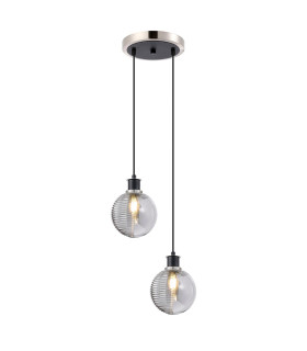 Placid 20cm 2 Light Pendant E14 15cm Round Textured Smooth / Ribbed Glass Shades Satin Nickel Smoke Plated & Satin Black-1